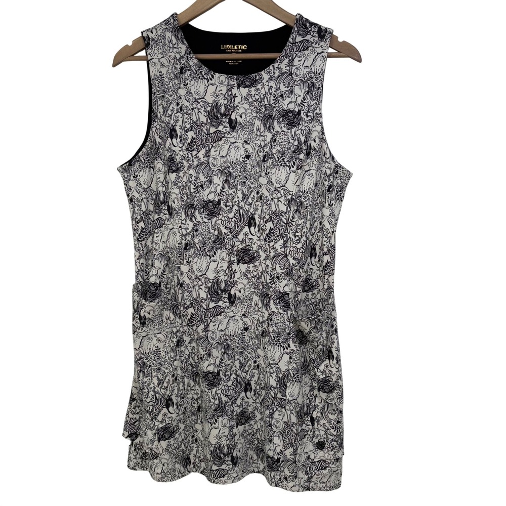 Lilly Pulitzer Luxletic Emilynn Active Dress L Black White Jungle Toile Pockets